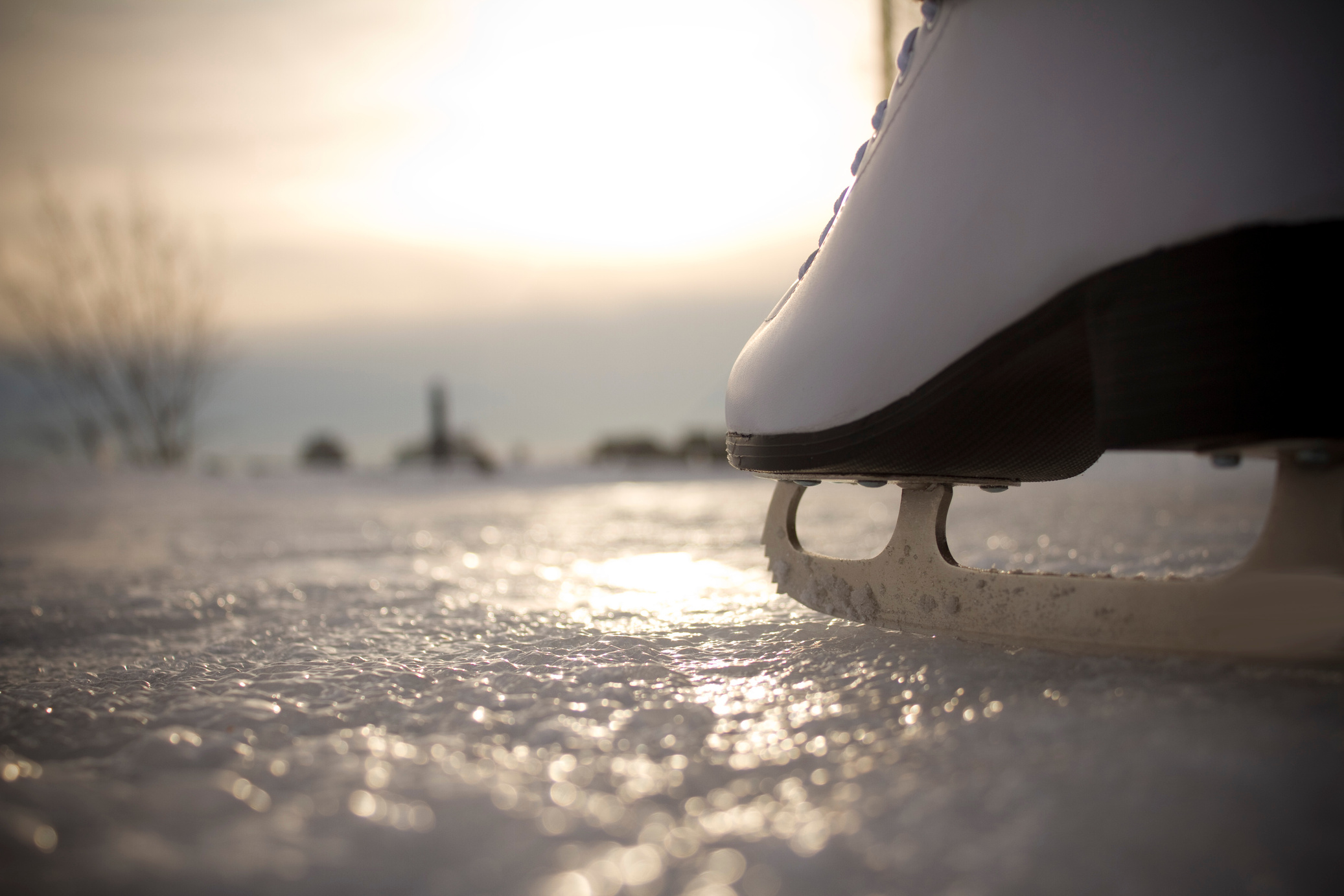Ice skating-Close up ice skating shoes-Outdoors